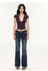 Deep V-Neck Lace Patchwork Top