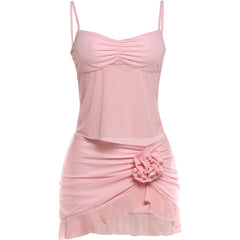 Pink Cami Top With 3D Applique Mini Skirt Set