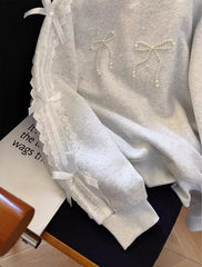 Grey Lace Bow Sweatshirt