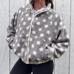 Fleece Dot Pattern Button Down Jacket