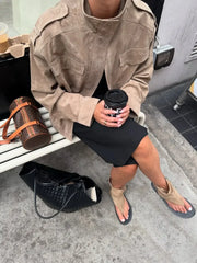 Brown Suede Zipper Cropped Jacket