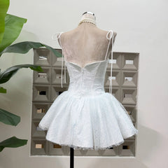 Tie Up Strap 3D Flower Embellished Tulle Mini Dress