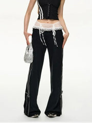 Black Bow Ribbon Lace High Waist Joggers