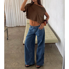 Solid Slant Collar One Shoulder Loose Top