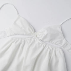 White Spaghetti Strap Front Cutout Back Bow Tie A Line Mini Dress