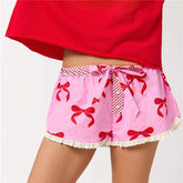 Christmas Boxer Graphic Print Ruffle Shorts