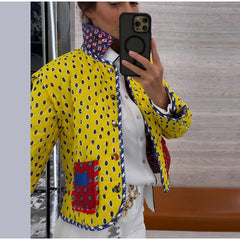 Color Block Pattern Printed Reversible Quilted Jacket