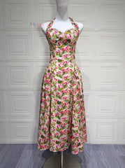 Floral Printed Neck Mounted A-line Midi Dress