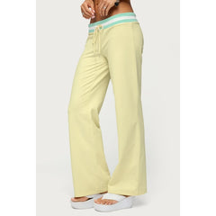 Yellow Striped Waist Contrast Drawstring Wide Leg Pants