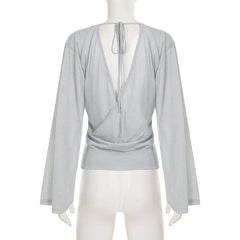 Grey V-neck Cut Sequin Trim Top