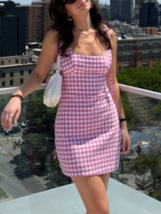 Checkered Tie Up Straight Mini Dress