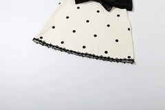 White Polka Dot Print Bow Desgin Mini Dress