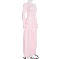 Long Sleeve Crop Top And Drawstring Wide Leg Pants Set