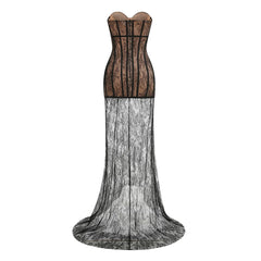 Black Lace Corset Sheer Removable Hem Maxi Dress