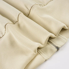 Ribbed Zippered Pocket Long Sleeve Short Panelled Jacket