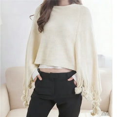 Tassel Knit Poncho Cape