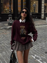 Bear Embroidery Round Neck Sweater