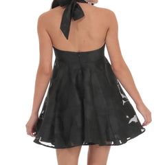 Sleeveless Halter Floral Pattern Mini Dress