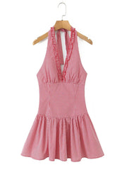 Red Plaid Halter Mini Dress