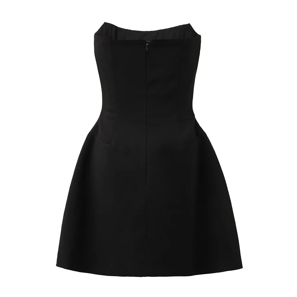 Black strapless dress on a white background