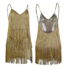 Sleeveless Tassel Hem Sequin Mini Dress