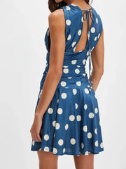 Polka Dot Ruched Deep V Neck Mini Dress