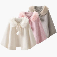 Faux Fur Tie Up Cloak Cape