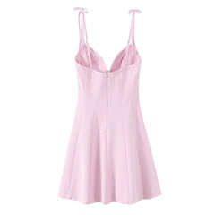 Solid Bow Strap Mini Dress