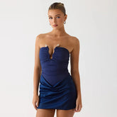 Strapless Ruched Asymmetric Desgin Mini Dress
