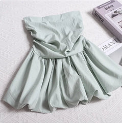 Elastic Pleated Puff Strapless Top - Medium Stretch