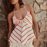 Striped Drawstring Halter Tie Up Top
