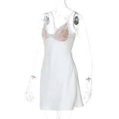 White Spaghetti Strap Lace Trim Mini Dress