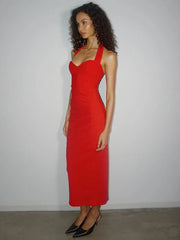 Solid Halter Bandage Maxi Dress