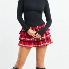 Christmas Plaid Layered Ruffle Mini Skirt