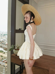 Straps Square Neck Buttons Mini Dress