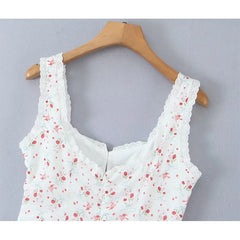 White Floral Print Frill Strap Mini Dress