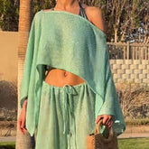 Knitted Poncho Cover-up Crop Top