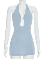 Halter Cut Out Neckline Solid Mini Dress