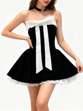 Bowknot Strapless Ruffle Hem Mini Dress