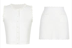 Colorblock Round Neck Sleeveless Top And High Waist Mini Skirt Set