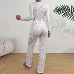 Floral Print Long Sleeve Top And Pants Sleepwear Set