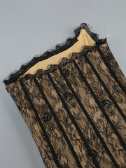Black Lace Strapless Lace Sheer Detachable Hem Maxi Dress