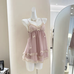Pink Lace Trim Babydoll Mini Dress