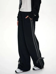 Black Bow Ribbon Lace High Waist Joggers