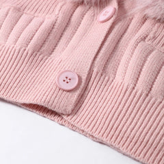 Pink Faux Fur Collar Knit Cardigan