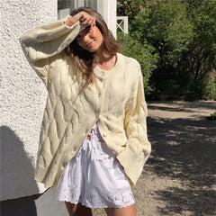 Round Neck Cable Knit Cardigan