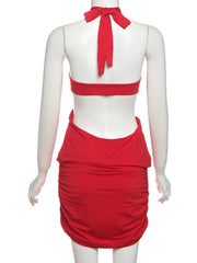 High Neck Bandeau Cut Out Puff Mini Dress