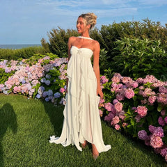 Ruffles Scarf Collar Long Dress