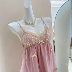 Pink Lace Trim Babydoll Mini Dress