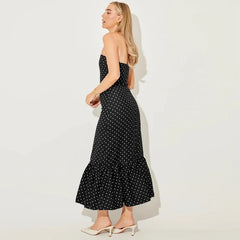 Polka Dot Strapless Tiered Hem Midi Dress